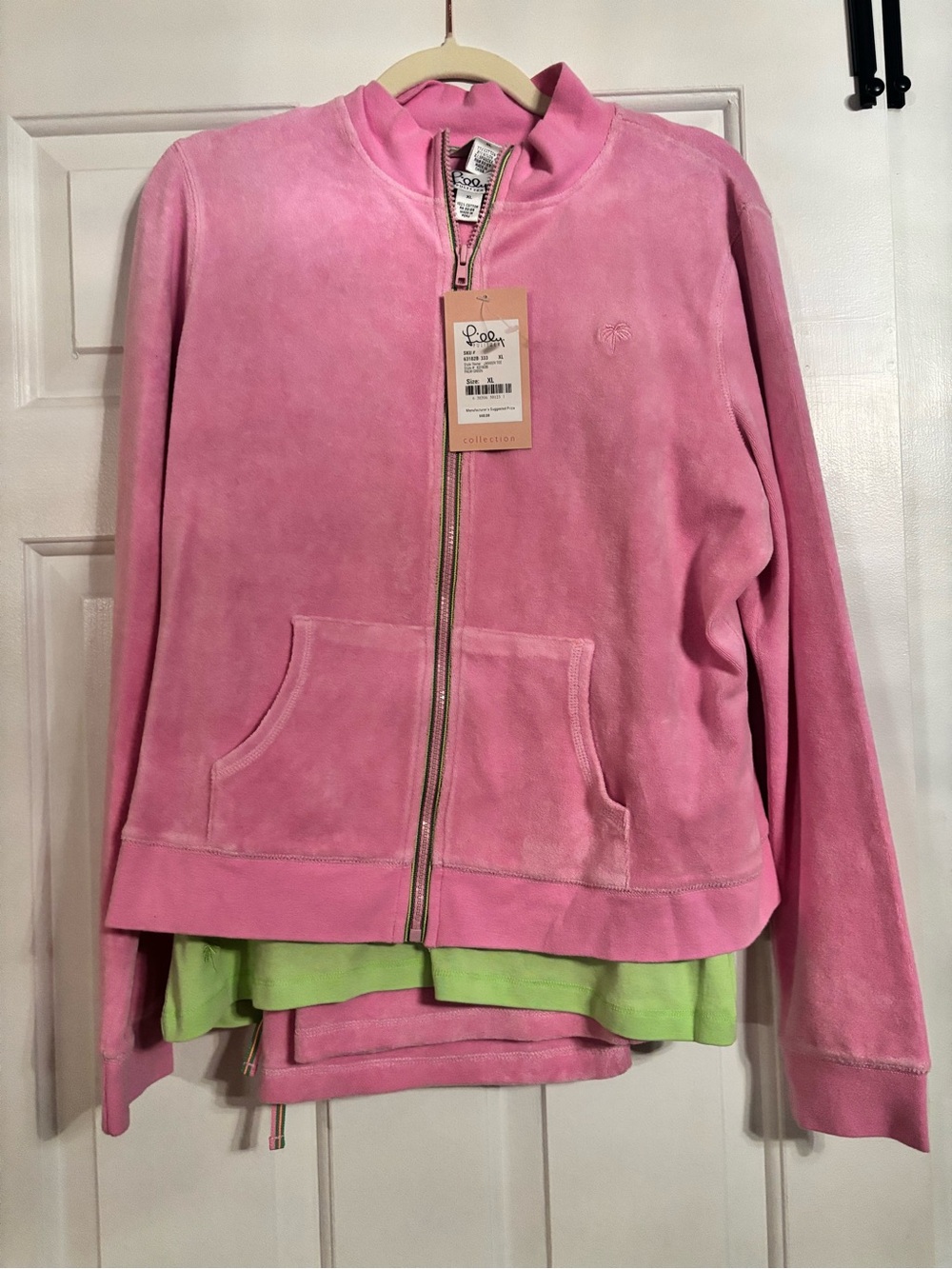 Lilly Pulitzer Women’s Pink Velour 3 Piece Set with Pants, shirt, and zip jacket